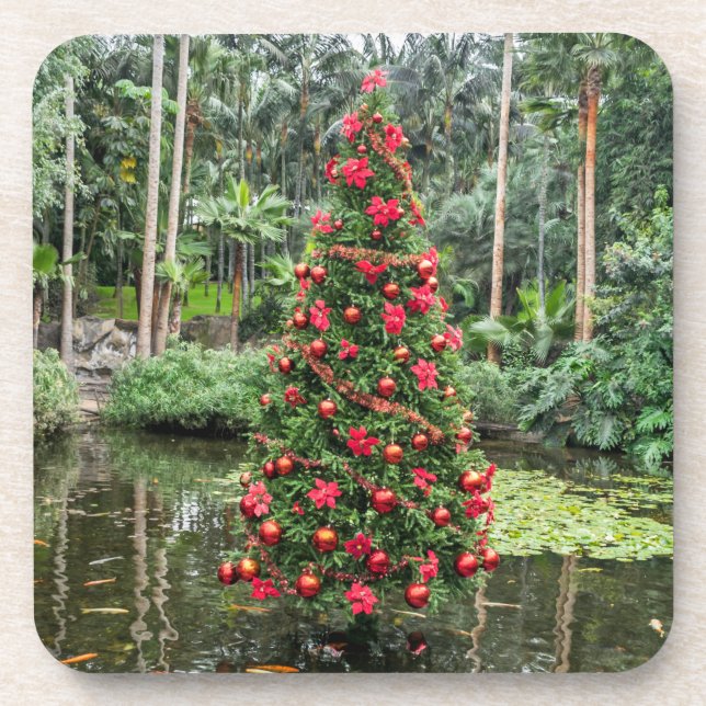 Arbre de Noël sur un étang dessous de verre (Devant)