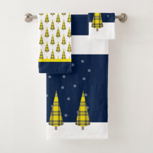 Arbre de Noël Tartan Motif sur bleu jaune blanc