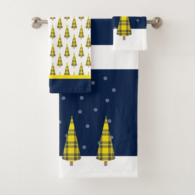 Arbre de Noël Tartan Motif sur bleu jaune blanc (En situation)