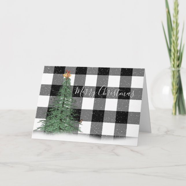 Arbre de Noël vert sur carte plaid (Devant)