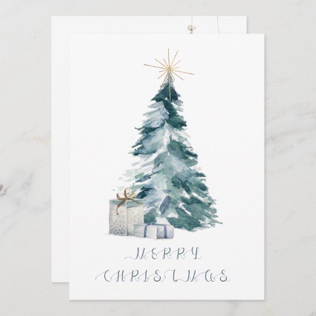 Arbre de Noël Vintage aquarelle étoile or (Devant / Derrière)