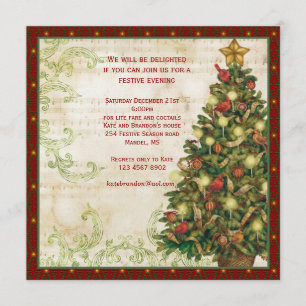 Arbre de Noël vintage, invitation de partie de