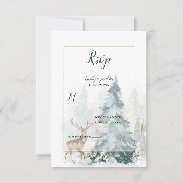 Arbre de pin d'hiver avec cerf enneigé RSVP (Devant)