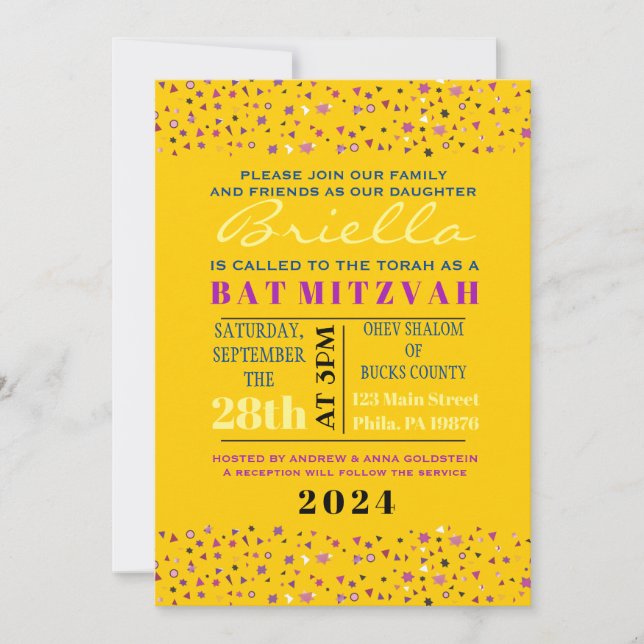 Arbre de vie Abstact Bat mitzvah Invitation Or (Devant)