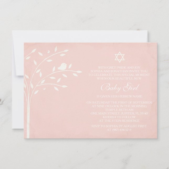 Arbre de vie Bébé Fille Naming Invitation de jour, (Devant)