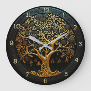 Arbre de vie en noir et or grande horloge
