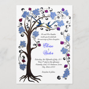 Arbre de vie faire-part de mariage (v) bleu/blanc