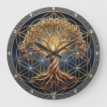 Arbre de Vie & Horloge murale fleur, Yggdrasil cel
