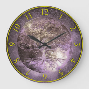Arbre de vie Horloge violet et or