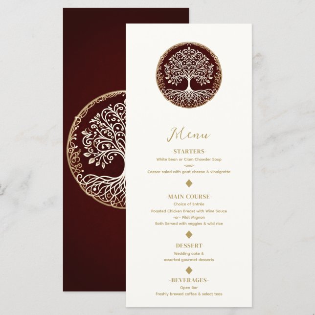 Arbre de Vie Menu de Mariage Celtique Rustique Rou (Devant / Derrière)
