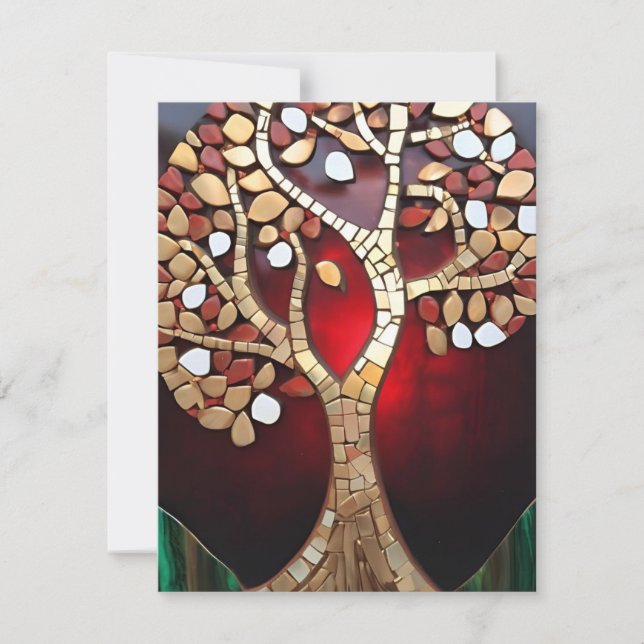 Arbre de vie Rouge Or Éclat Plat Carte de vacances (Devant)