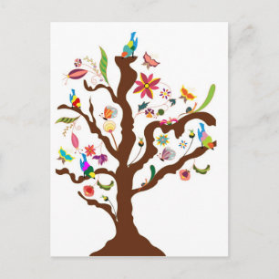 Arbre des fleurs et des oiseaux carte postale