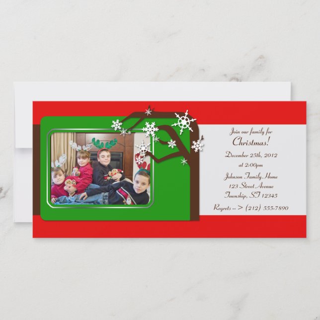 Arbre d'hiver Famille Photo Invitations de Noël (Devant)