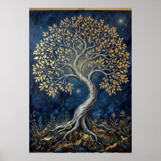 Arbre d'Or de la Vie Affiche Céleste | Mystique Bl (Devant)