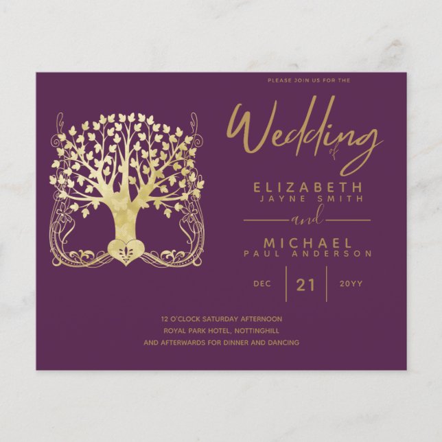 Arbre d'or moderne de la vie Budget Mariage invite (Devant)