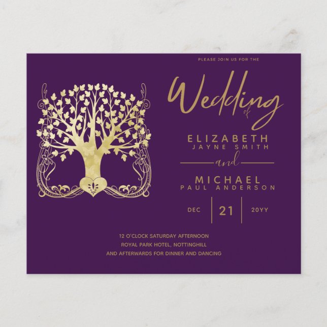 Arbre d'or moderne de la vie Budget Mariage invite (Devant)