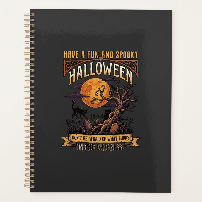Arbre effrayant Halloween pleine lune chat noir ci (Devant)