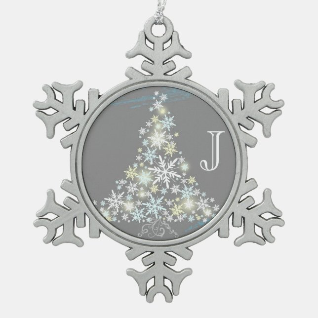 Arbre élégant de flocon de neige + Ornements (Devant)