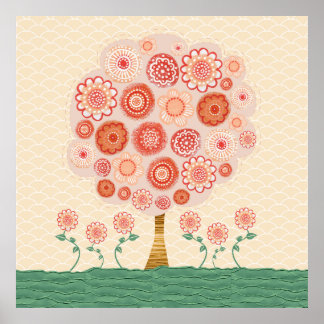 Arbre en fleurs orange Poster multimédia mixte