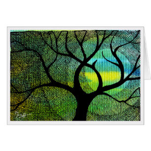 Arbre et Lune - Aquarelles bleu et jaune