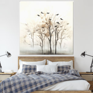 Arbre et Oiseaux Toile Abstraite sur Mur Art