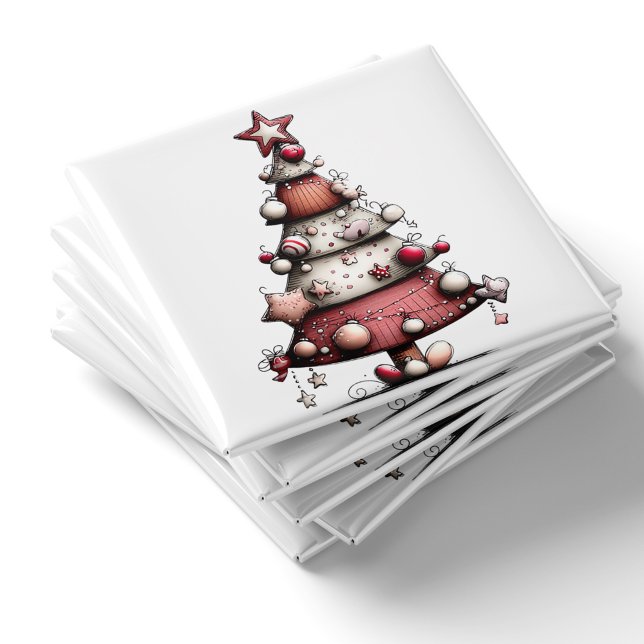 Arbre étoilé rose fantaisiste Magnet de Noël (Whimsical Pink Star Tree Christmas Magnet PiggyPrint Stickers)