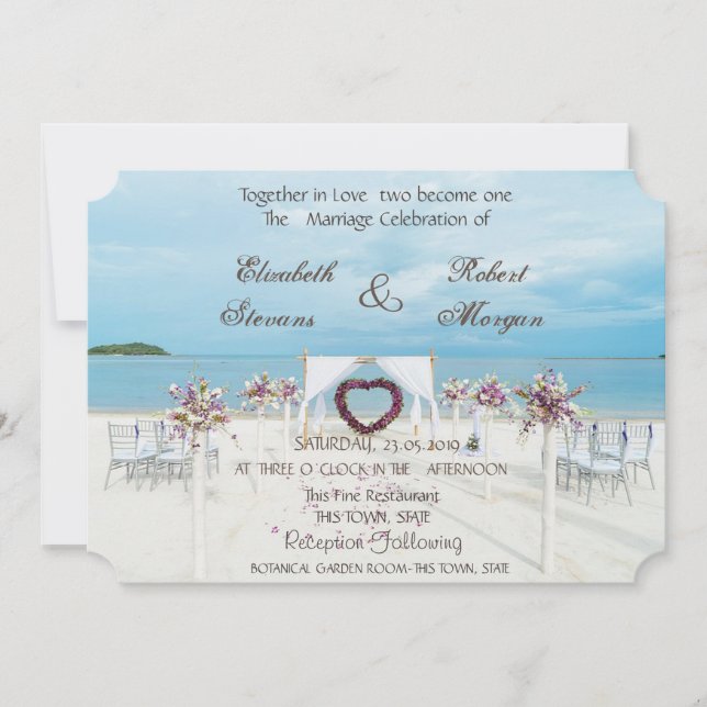 Arbre Floral pour Mariage sur la Plage Invitation (Devant)