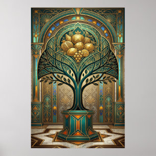 Arbre fruitier Golden Harvest Art déco or sarcelle