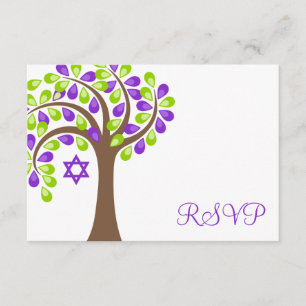 Arbre moderne de vie Bat mitzvah vert pourpre RSVP