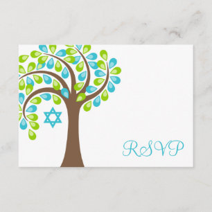 Arbre moderne du bat mitzvah vert turquoise RSVP