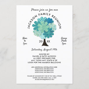 Arbre motif Famille Réunion Bleu Vert Invitation