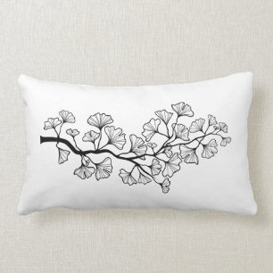 arbre noir de ginkgo de coussin avec le feuille