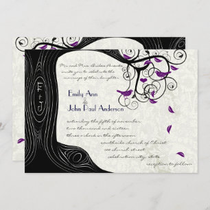 Arbre Noir Oiseaux pourpres Invitations de mariage