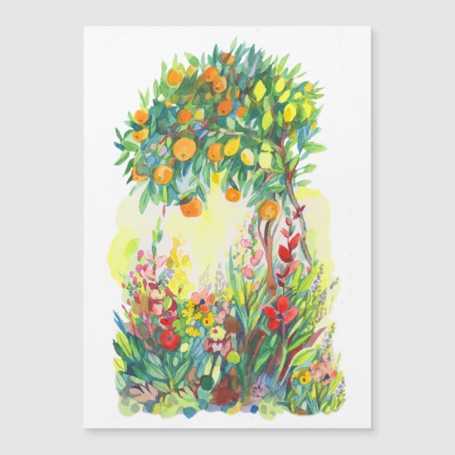 Arbre orange et fleurs aquarelle (Devant)