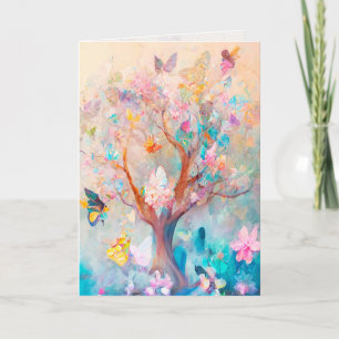 Arbre papillon aquarelle carte de vœux / note