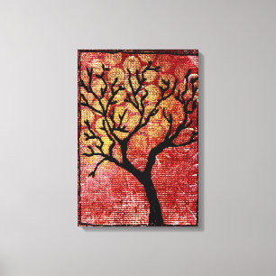 Arbre piqué sur la toile peinte - rouge