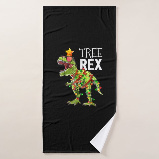 Arbre Rex lumières de Noël Dinosaure (Serviette de bain)