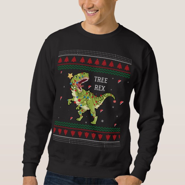 Arbre Rex Trex Dinosaur Léger laide de Noël Sweat (Devant)
