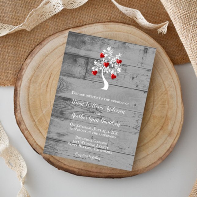 Arbre rouge des coeurs Faire-part de mariage (Red Tree of Hearts Wedding Invitation)