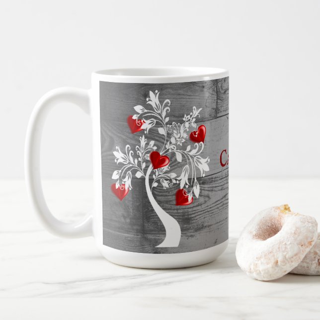 Arbre rouge des coeurs Mug de café personnalisé (Avec donut)