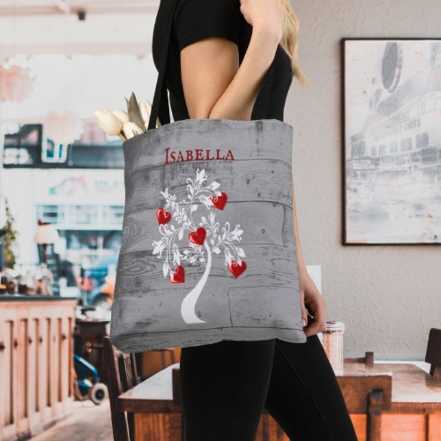 Arbre rouge des coeurs Sac fourre-tout personnalis (Red Tree of Hearts Personalized Tote Bag)