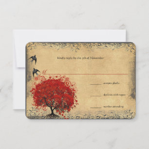 Arbre rouge feuille de coeur oiseaux vintage RSVP 