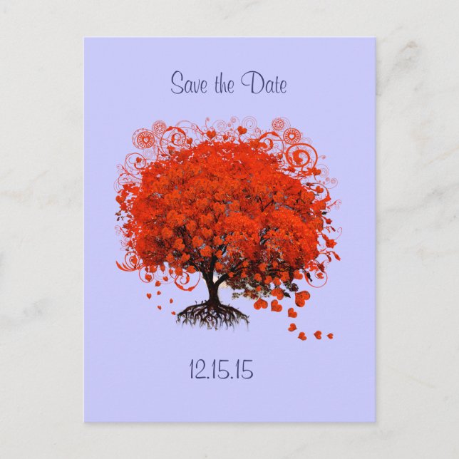 Arbre rouge sur faire-part de mariage à la pervenc (Devant)