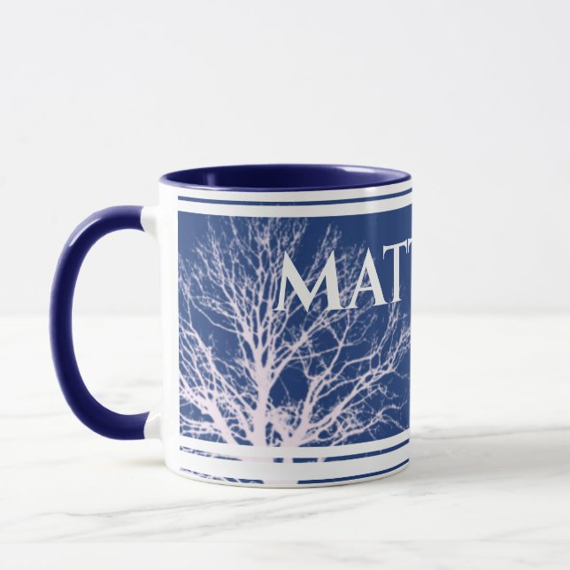 Arbre rustique Bleu Nom personnalisé Mug  (Gauche)