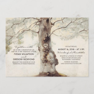 Arbre rustique et coeurs sculptés Invitations de m