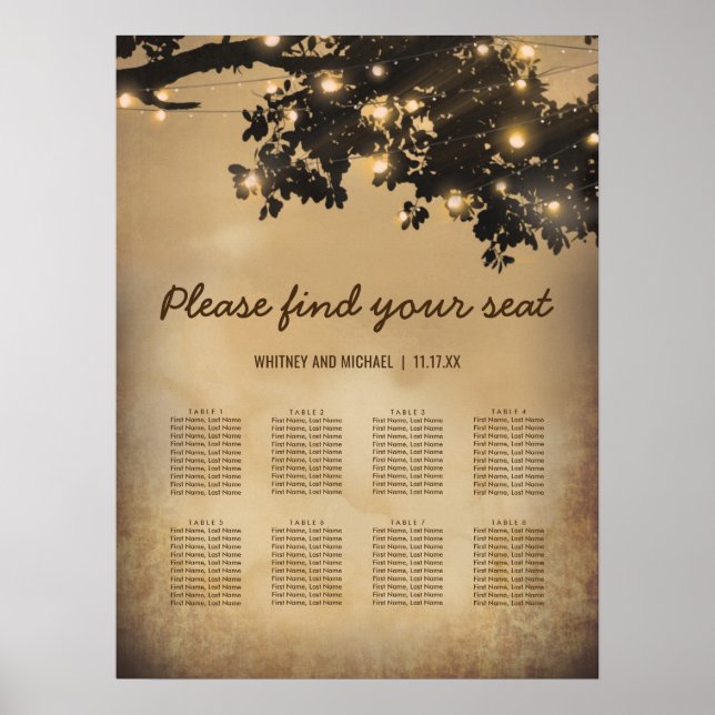 Arbre rustique vintage Tableau de sièges Mariage d (Devant)