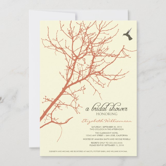 Arbre Silhouette Invitation de la douche nuptiale  (Devant)