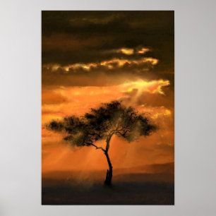 Arbre Sunbeams Poster coucher de soleil