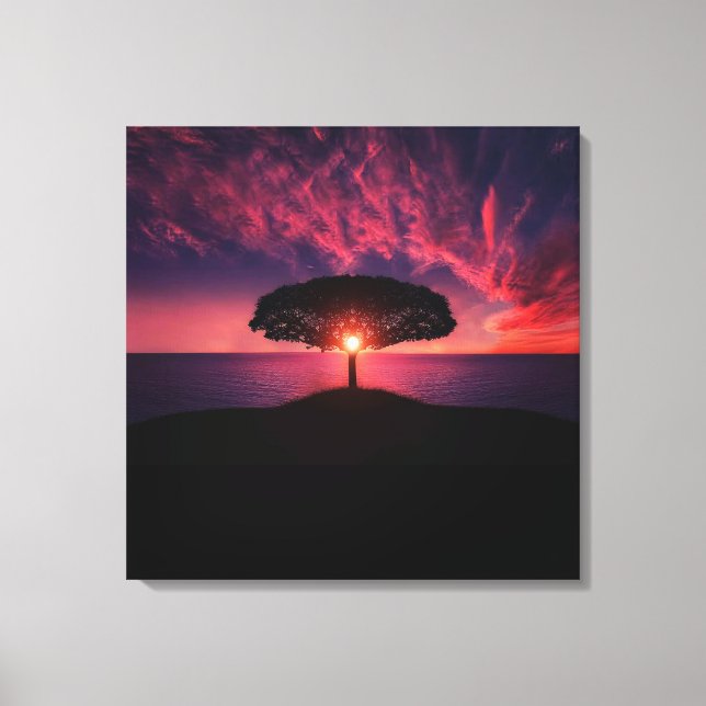 arbre sur le soleil peinture, photo, Toile (Recto)
