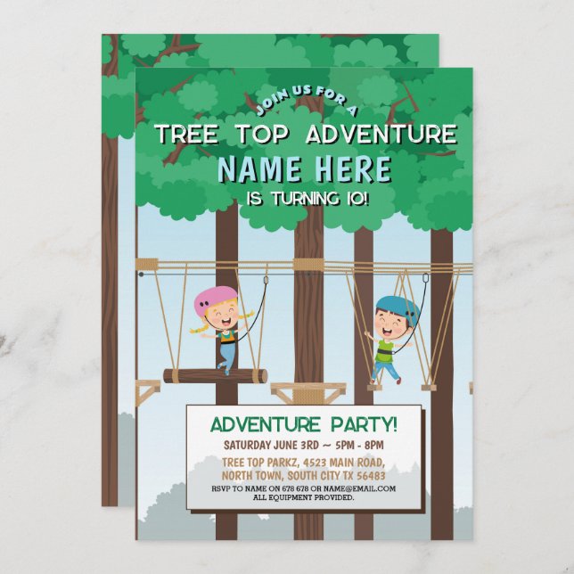 Arbre Top Birthday Adventure Park Invitation extér (Devant / Derrière)